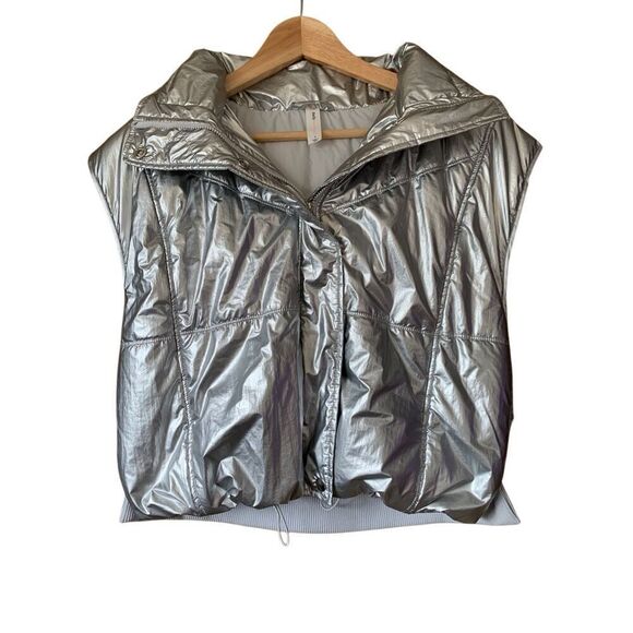 Daily Practice by Anthropologie Metallic Puffer Vest Silver Size S - Picture 4 of 12